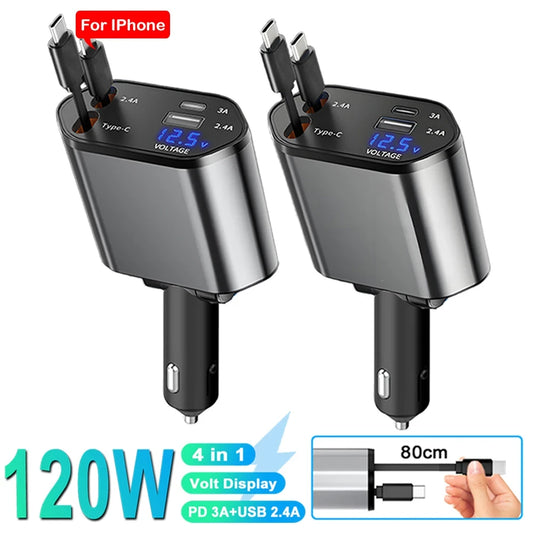 Retractable Multi-Port Car Charger